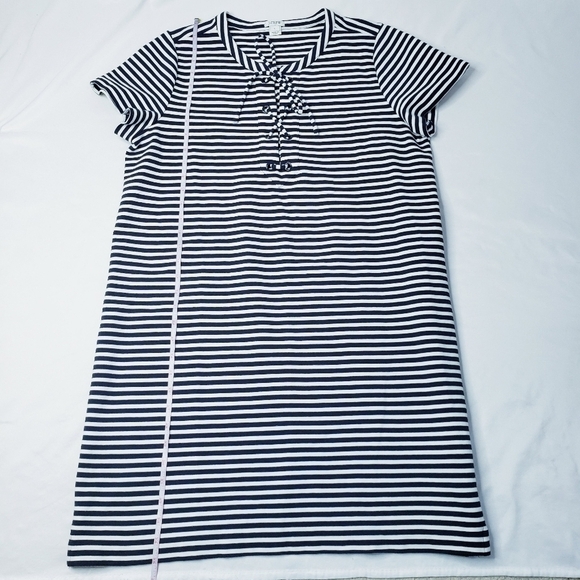 J. Crew Striped Lace Up Knit Dress Navy White Cotton - Picture 9 of 11